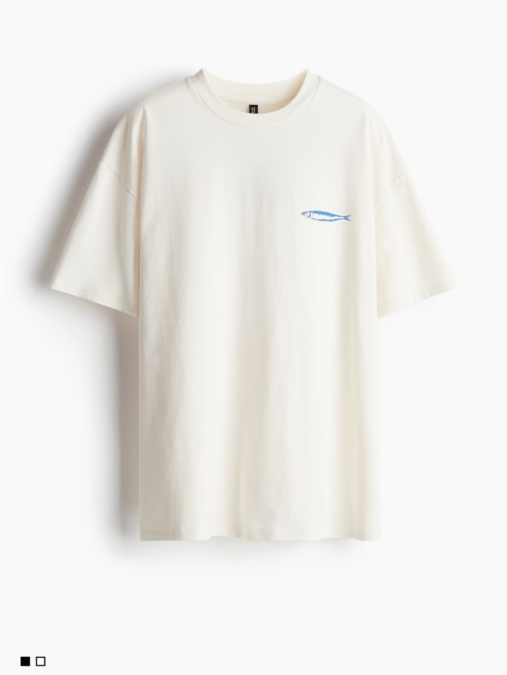 H&M Cream Short-Sleeve Tee with Small Blue Fish Graphic